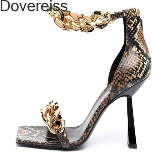 Dovereiss Fashion Summer Womens Shoes Narrow Band Serpentine Purple Elegant Stilettos heels Femmes Sandales Consice 33 42 43
