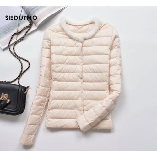 SEDUTMO Winter Ultra Light Duck Down Coat Women Plus Size 4XL Short Thin Jacket Autumn Long Sleeve Fur Collar Jacket ED951