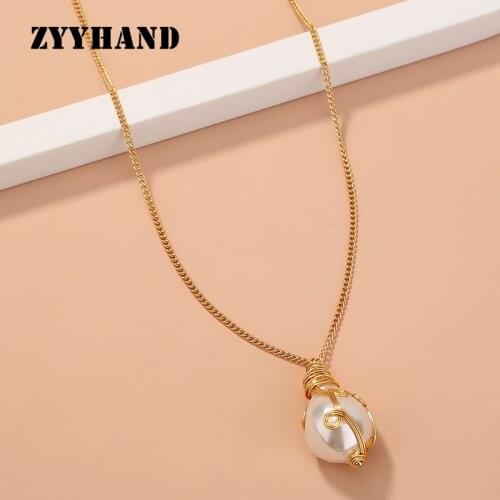 ZYYHAND Natural Baroque Pearl Pendant Women Gold-Color Romantic Party Wedding Wrap Luxury Girl Necklace