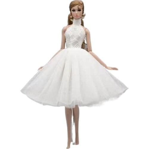1/6 Fashion White High Neck Princess Dolls Dresses for Barbie Clothes Party Gown Ballet Dancing Vestidos 11.5" Doll Accessories