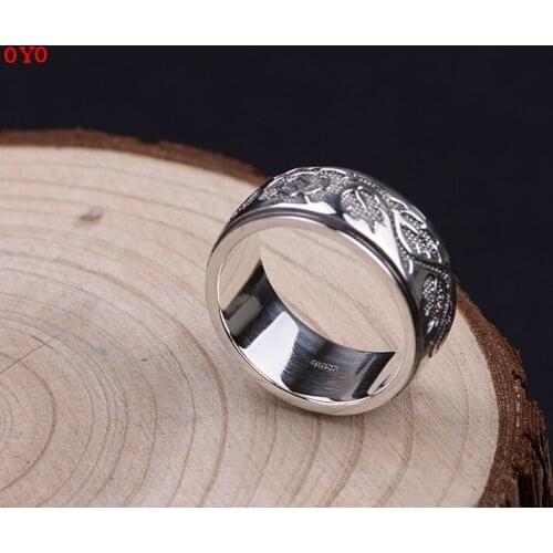 100%S925 silver Yintai archaize style couple printed rotating ring
