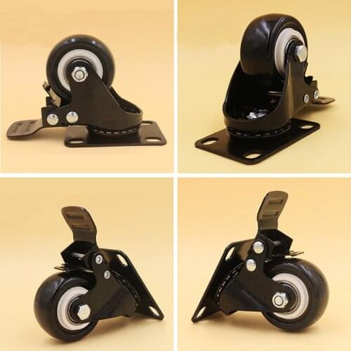 4Pcs 1.5 inches 42mm Brakes Load-Bearing 50kg Black Swivel Castor Wheels Trolley Furniture Caster Rubber