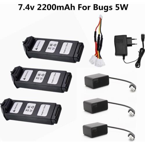 7.4v Battery For MJX R/C Bugs 5W B5W 4K RC Quadcopter Spare Parts 2s 7.4v 2200mAh Lipo Drone Battery Charger Set For X5 Pro