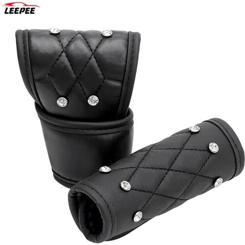 Padding Handbrake Hand Brake Gear Cover Leather 2Pcs/Set Crystal Car Auto Gear Shift Knob Cover Universal