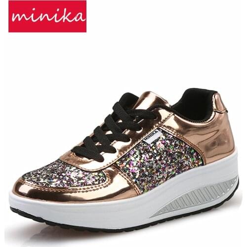 PU Glitter Women Toning Shoes Shining Weight Losing Swing Shoes Thick Soles Height Increasing Women Sneakers