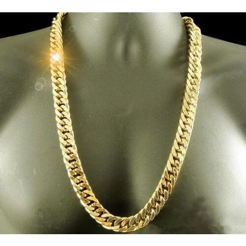 Real Yellow Gold Filled Finish Heavy Solid Curb Link Chain Mens Necklace 24",10MM