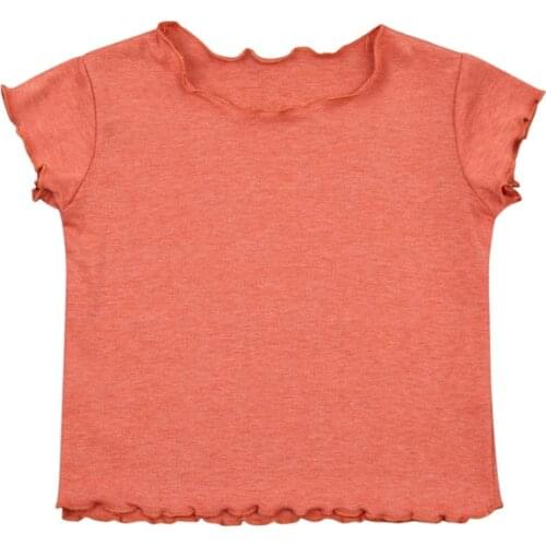 Children Shirt Kid Girls Solid Color Tees Tops Round Neck Short Sleeve Casual Slim T-shirts Girls Shirt Vest Ruffle Clothes