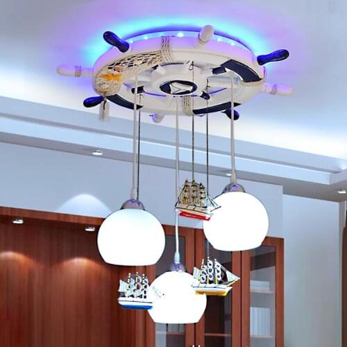 Children pendant lights living room restaurant boy girl bedroo sea boat rudder personality cute 3heads pendant lamps ET15