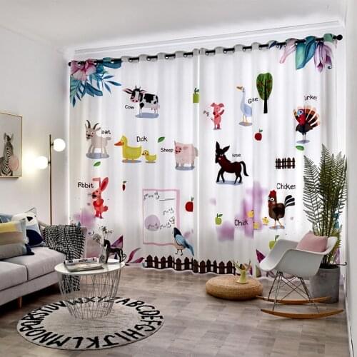 Kids Curtains Cartoon Semi Blackout Curtains for Bedroom Living Room Children Cloth Curtain Animals Printed Drapes Lovely Blinds