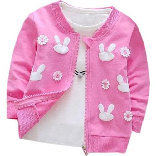 Rabbit Cartoon Girls Cardigan Sweater Kids Clothing Solid Knitting Baby Jacket Cotton Outer Wear For Kid Cute Baby Girl Cardigan