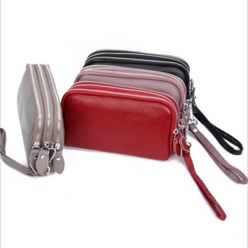 Long Women Wallet with Strap Genuine Leather purse Zipper Wristlet Bag Big Capacity Lady Clutch Coin Purse Mobile phone bag