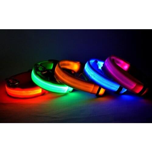 By dhl 200pcs Pet Supplies Nylon LED Pet Dog Collar,Night Safety Flashing Glow In The Dark Dog Leash,Dogs Luminous Collars