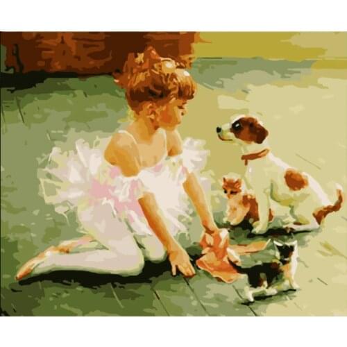 Painting By Number Dog and woman Drawing On Canvas DIY Pictures By Numbers Hand Painted Paintings Art Kits Home Decor