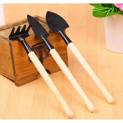 3pcs/Set Mini Gardening Tools Wood Handle Stainless Steel Potted Plants Shovel Rake Spade for Flowers Potted Plant