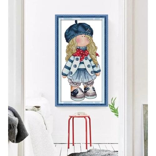 Cute little girl wearing a hat Cross Stitch Kits Printed pattern Chinese Embroidery Needlework set Cross-stitch Small Home Decor