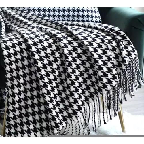 Fashion Houndstooth Blanket Modern Soft Outfit Decorative Sofa Bed Tail Chair Cover Blanket Plaid Carpet Mat Dropship