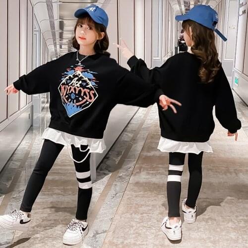 2021 New Kids Clothes Suit Girls Autumn Clothing Fashion Casual Big ChildrenS Letter Sweater+ Leggings Two-Piece Set
