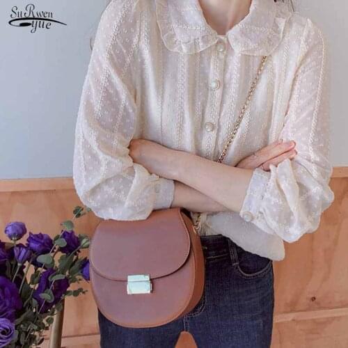 Autumn 2021 Western Style Doll Collar Fairy Chiffon Blouse women Ladies Shirt Long Sleeve Office Women clothing Blusas 10351