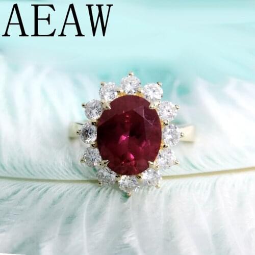 Genuine Woman Engagement Rings 8x10mm Lab Ruby with Moissanite Jewelry Solid 14K Yellow Gold Ring Classic Lady Jewelry