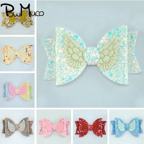 Powmuco 9*5 CM Glitter Sequins Bows Infant Leathers Hairpin Shining Wings Bowknot Baby Girl Hair Clips Kids Headwear Photo Props