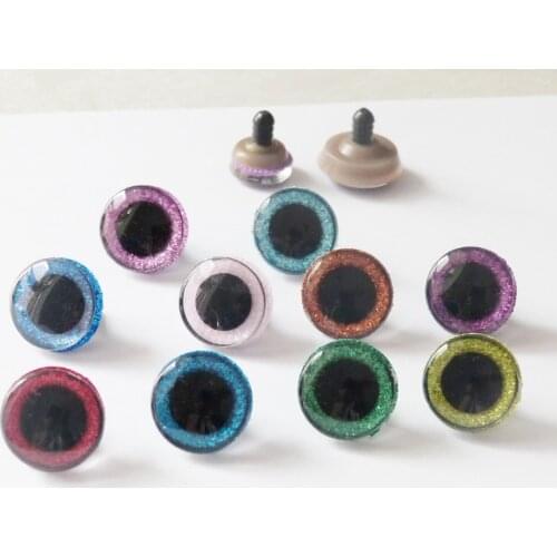 40pcs--16mm & 20mm & 24mm clear trapezoid plastic round safety toy eyes + glitter Nonwovens + washer for diy doll-- size option