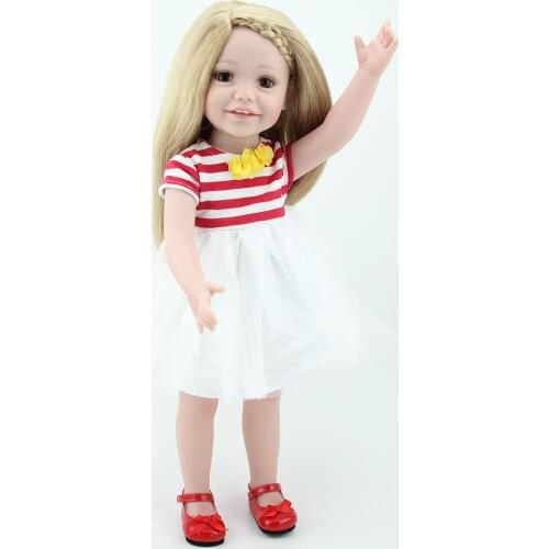Realistic Full Body Vinyl Smile Baby Girl Dolls 18 Inch From America Blond Hair Hand Crochet Dress Fashion Kids Toys