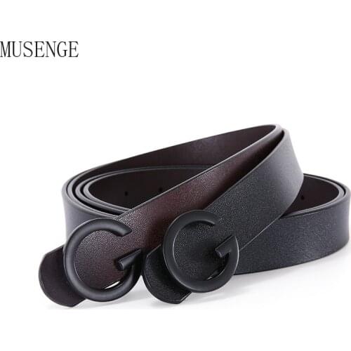 Genuine Leather Womens Fashion Jeans Belt for Women Vintage Metal Black Letter Buckle Belts Female Strap Pin Buckle Luxury