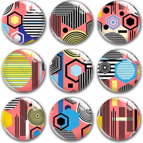 Handmade Colorful Geometry patterns Round photo glass cabochons demo flat back DIY collier jewlery Making findings accessory
