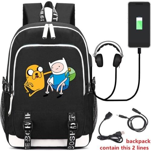 Adventure Time Finn Rucksack Backpack Bag w/USB Fashion Port/ Lock Headphone inter Teenagers Student School travel Laptop Bag