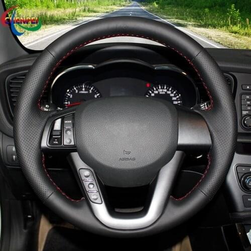 DIY Hand-stitched Non-slip Black Leather Car Steering Wheel Cover For Kia K5 Optima 2008-2013 Car Interior Decoration