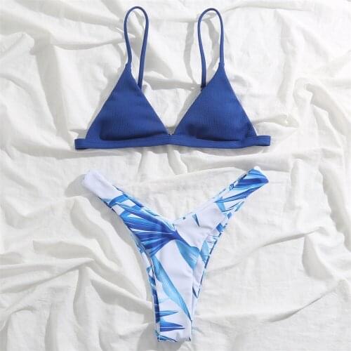 Bikini Ladies Swimwear Sexy Push-up Bikini Set Retro Blue Temperament Ladies Bikini Swimming Swimwear Beachwear Swimwear