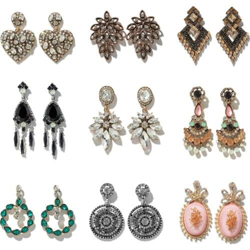 Tocona Luxury Colorful Rhinestone Dangle Earrings for Women Ladies Heart Geometric Crystal Long Drop Earrings Jewelry Gift