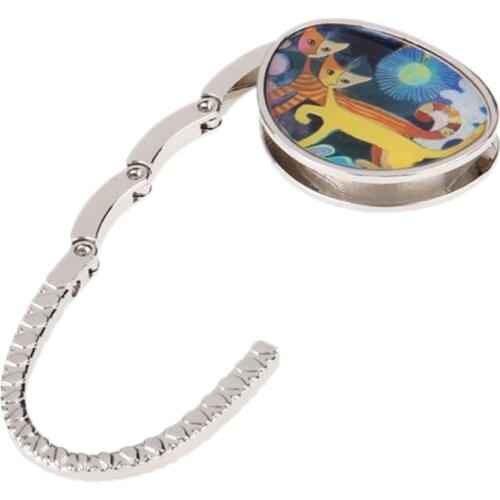 Foldable Cat Handbag Bag Purse Table Hook Hanger Holder Black/White/Blue