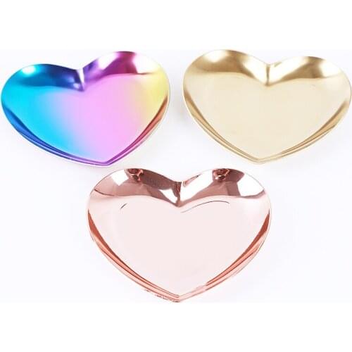 Heart-shaped Jewelry Ring Storage Plate Stainless Steel Jewelry Necklace Earrings Candy Nuts Plate Storage Tray Racks