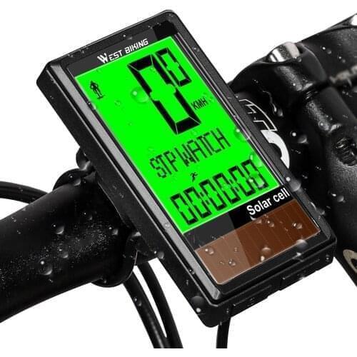 Bike Computer with Solar Energy Wireless Bicycle Speedometer Odometer Waterproof with LED Backlight Display Support 5 Languages