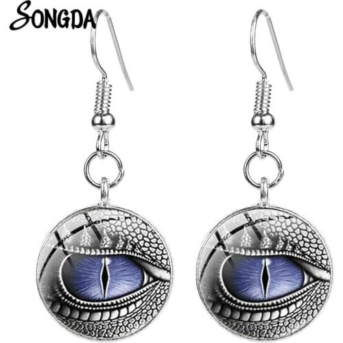 Vintage Dragon Eye Steampunk Earring Trendy Evil Animal Eyes Patterns Glass Cabochon Long Drop Earrings Handmade Jewelry