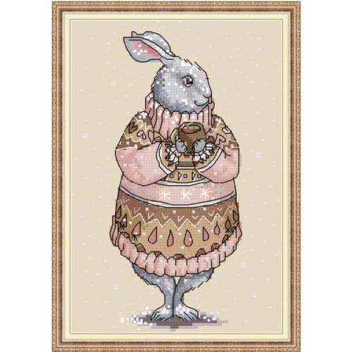 Joy Sunday Rabbit Cross Stitch Patterns Aida Fabric for Embroidery 14ct 11ct Printed Canvas DMC DIY Hand Crafts Needlework Sets
