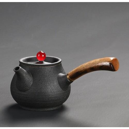 Japanese black pottery KungFu tea set coarse pottery side handle teapot convenient travel set ancient tea pot ceramic wineware