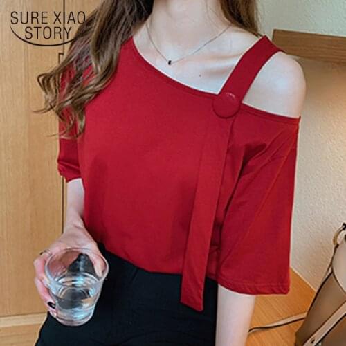 2021 Fashion Summer Short Sleeve Solid Color Skew Collar Chiffon Blouse Women Korean Loose Plus Size 4XL Ladies' Tops 9451 50