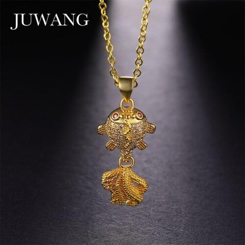JUWANG Brand Lovely Goldfish Pendant Charm Necklaces for Woman Girl Handmade Chokers Cubic Zirconia Jewelry Birthday Gift