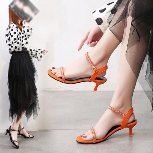 2021 Women Sandals Rhinestone Beach Shoes Fashion Casual Sandals Womens Middle Heel Summer Open Peep Toe Shoes Hot Selling 5W3