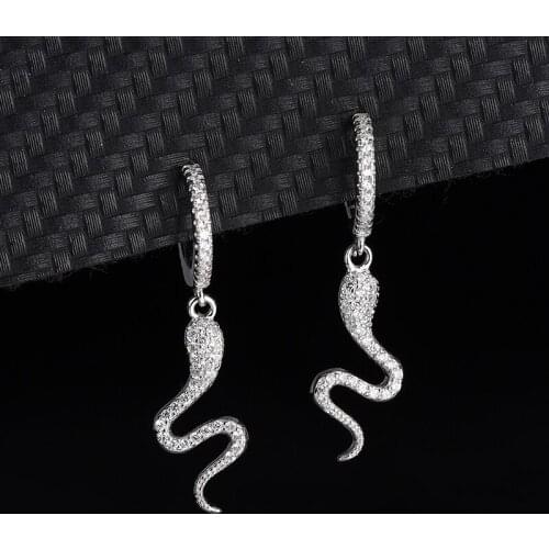 S925 Sterling Silver Snake Earrings Female European And American Shang Jewelry Full Of Diamonds Micro-Set Snake Ear