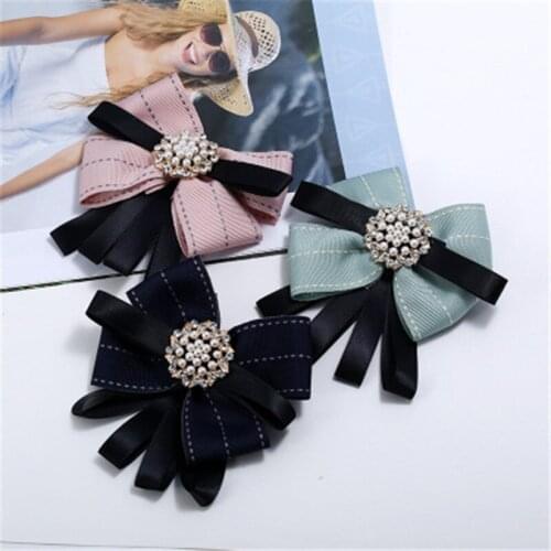 Women Girl Neck Bow Tie Knot Pins Badge Shirt Fall Vintage Lace Rhinestone Print Striped Apparel Accessories Fashion Jewelry