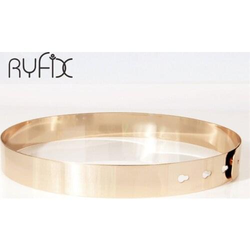 Women Punk Full Metal Mirror Skinny Waist Belt 2021 Metallic Gold Plate 3cm Wide Chains Lady Ceinture Sashes for Dresses BL02-2