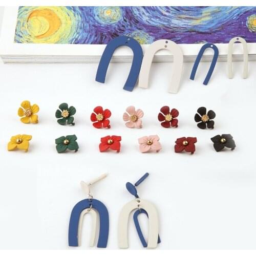 10pcs Korean Vintage Personality Flower Earrings u-shaped Pendant Round Stud Earrings For Girls Spray Paint Jewelry Accessories