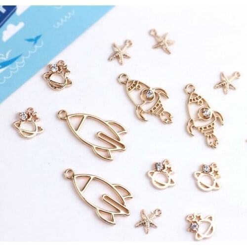 10pc Fashion Korea Alloy Cute Rocket Astronaut Star Earrings For Women Girls Material Pendant Diy Jewelry Accessories Wholesale