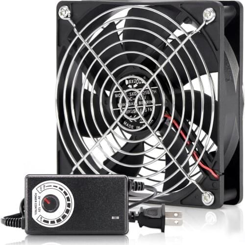 120mm Computer Fan with Speed Controller AC Plug Power Cord 110V 220V to DC 3V - 12V 2A Exhaust Cooling Router Grow Tent Plant
