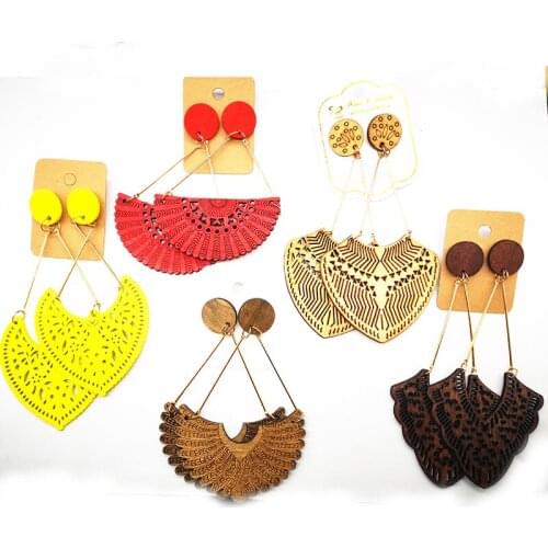 Free Shipping! few stock African drop stud wooden earrings can mixed 5 designs