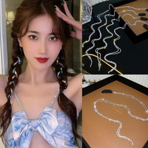 Sparkly Crystal Hair Extensions Chain Hair Glitter Strands Wig Chain Rhinestone Fashion Ponytail Tassel Multi Strand