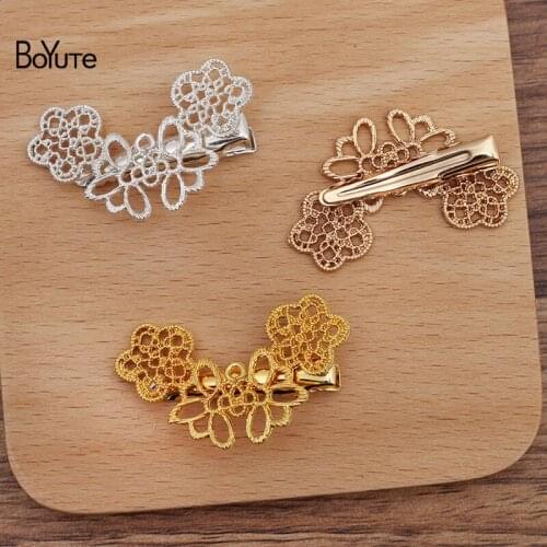 BoYuTe (10 Pieces/Lot) 25*44MM Alloy Hollow Flower Hair Clips Factory Supply Handmade Diy Jewelry Accessories Materials